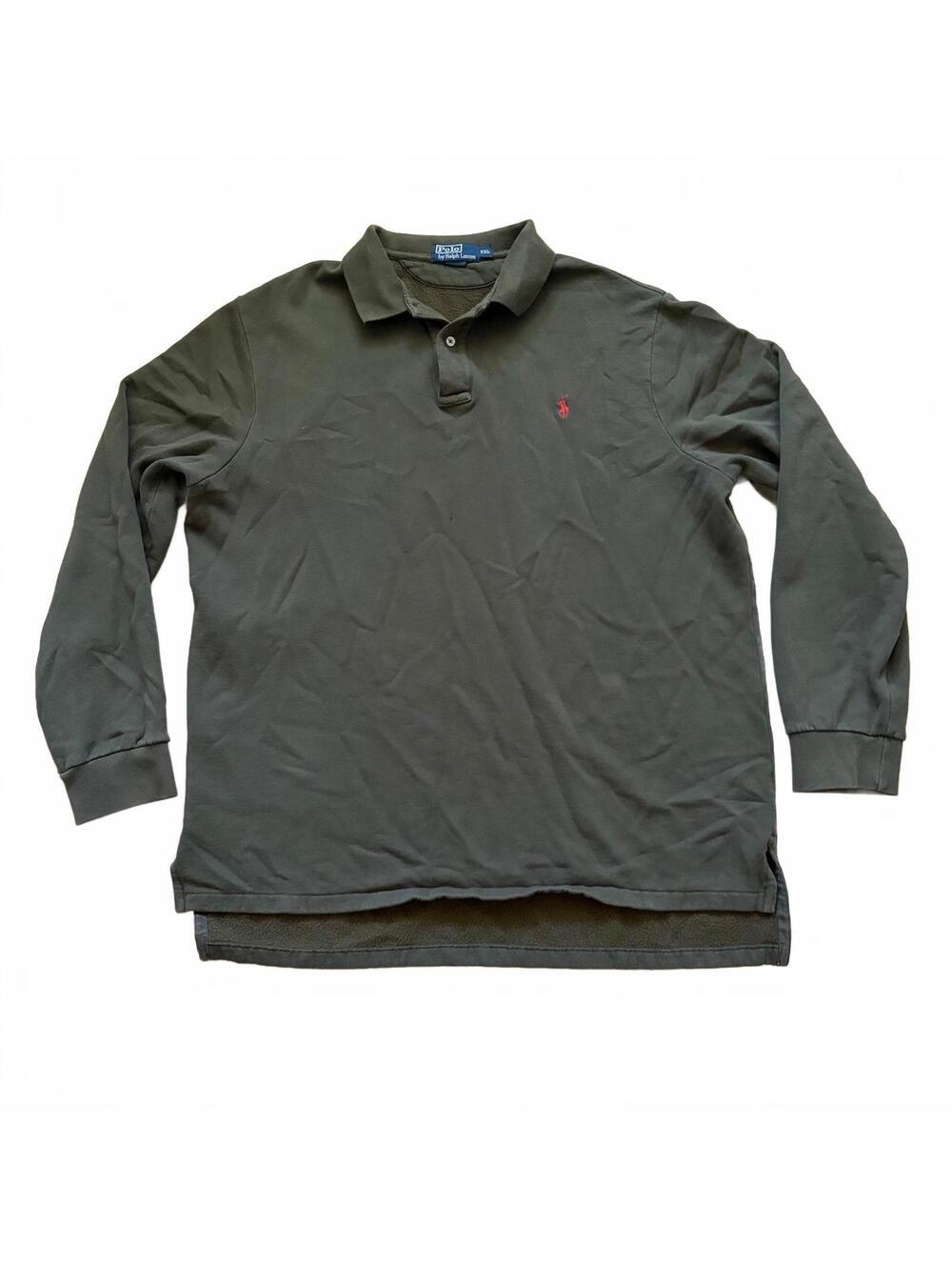 Polo Ralph Lauren Fleece Lined Polo Shirt Green Long Sleeve Men's Size 2XL XXL